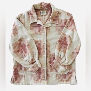 Women's Free People Pink Plaid Button-Up Jacket Long Sleeve Shirt Size Small